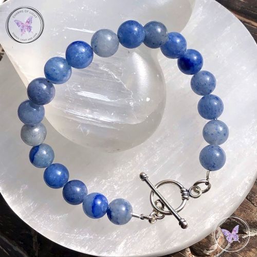 Blue Aventurine Healing Bracelet with Silver Toggle Clasp